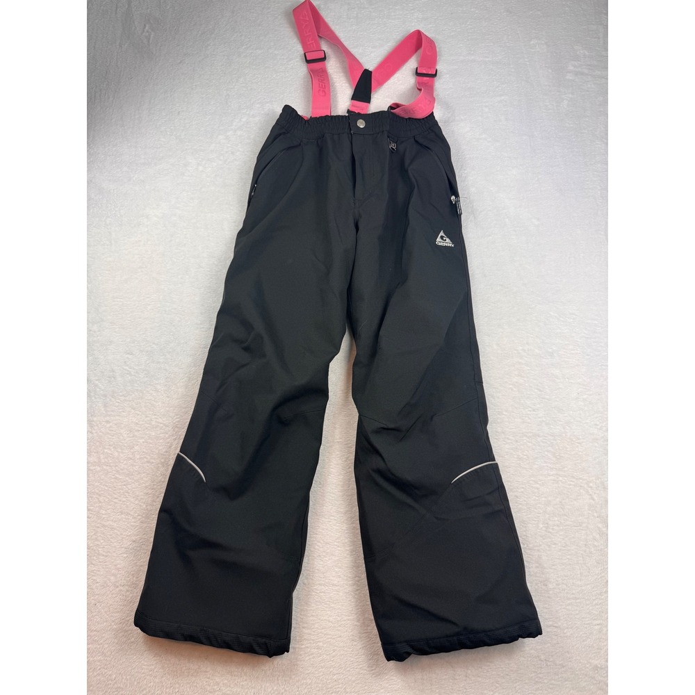 Gerry Girls Black Snow Pants Pink Suspenders Insulated Ski Bibs Size L 14/16